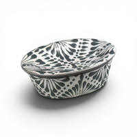 Talavera Soap Dish - Gray Plumeado on White Ceramic