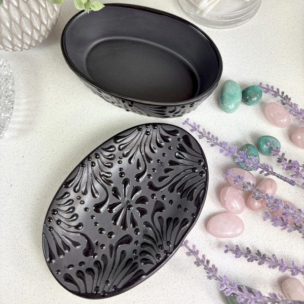 Talavera Soap Dish - Gloss Black on Matte Black