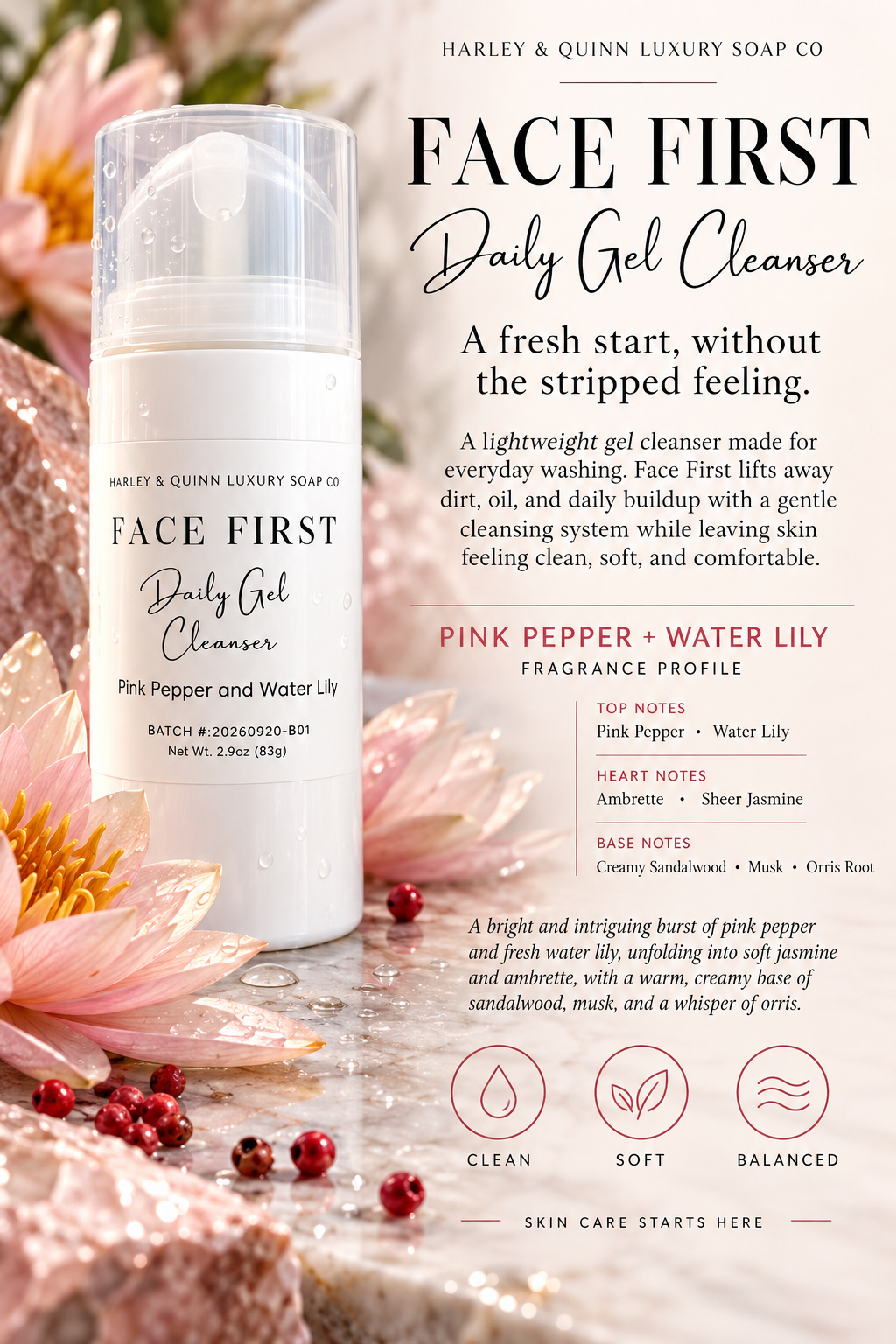 Face First Daily Gel Cleanser - Pink Pepper & Water Lily
