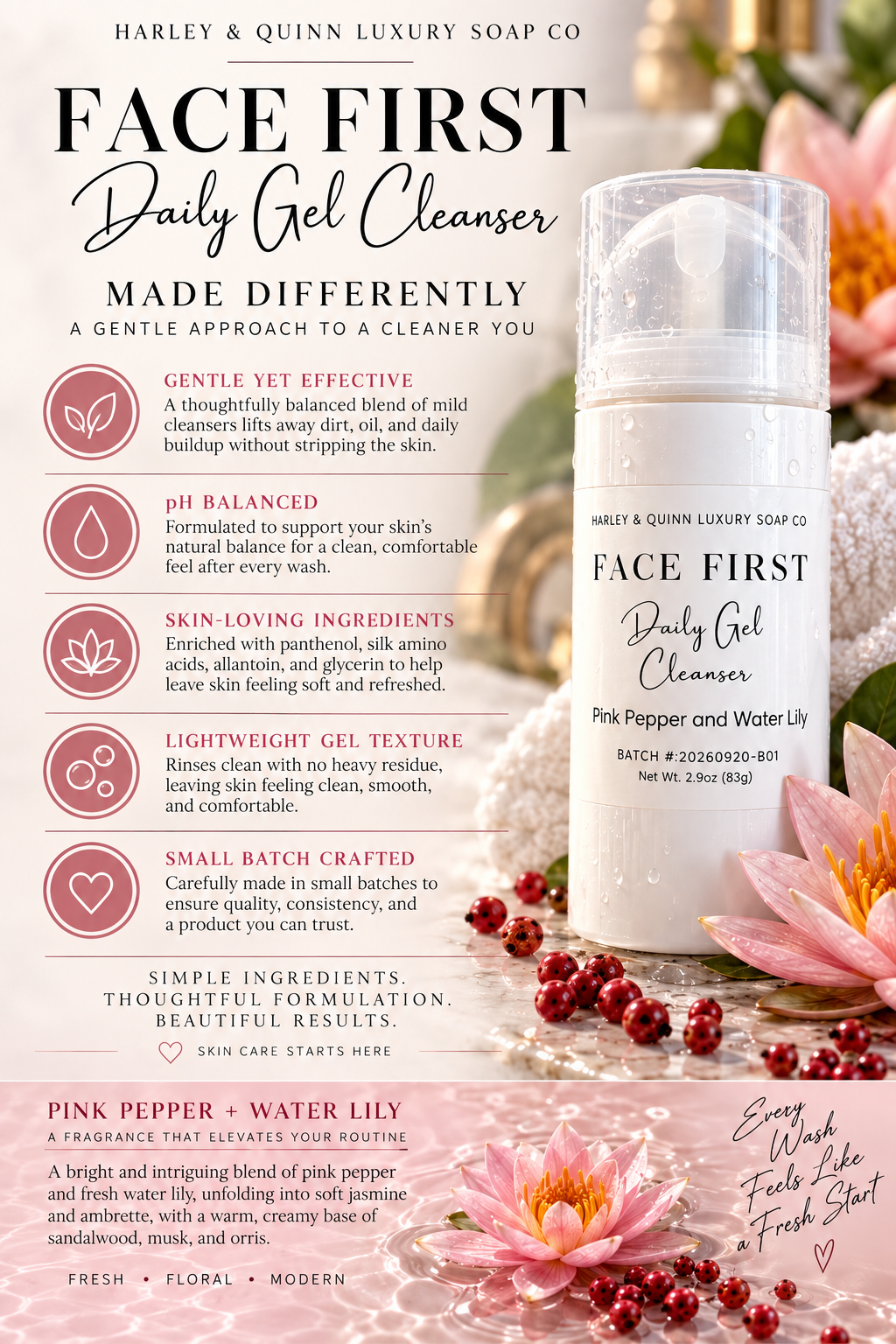 Face First Daily Gel Cleanser - Pink Pepper & Water Lily