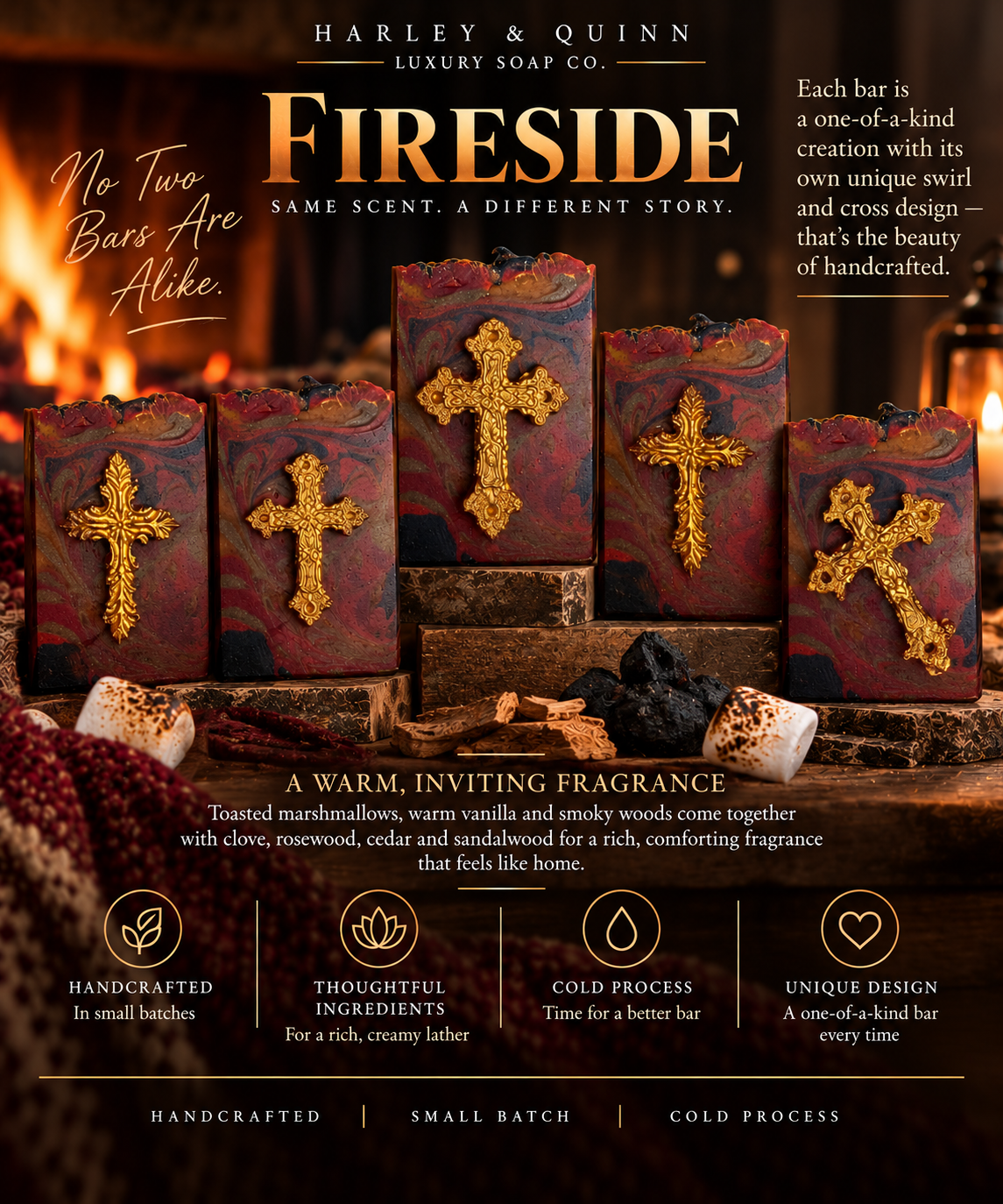 Fireside - Toasted Marshmallow, Warm Woods and Amber Soap Bar