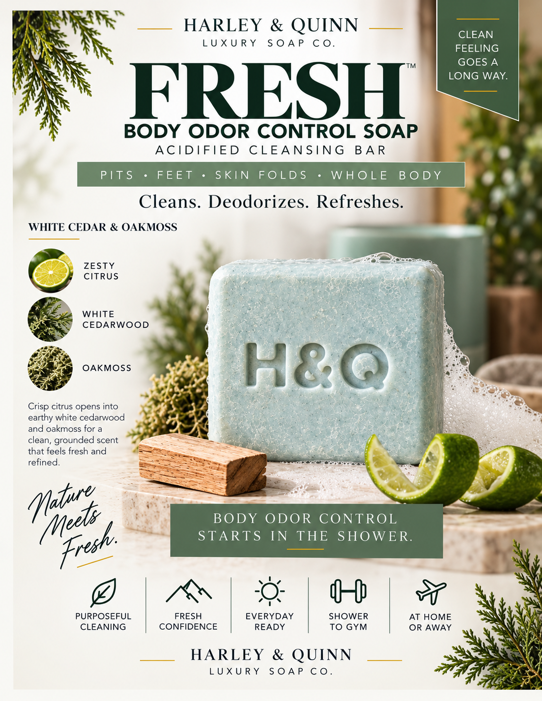 FRESH™-Body Odor Control Soap. Acidified Cleansing Bar