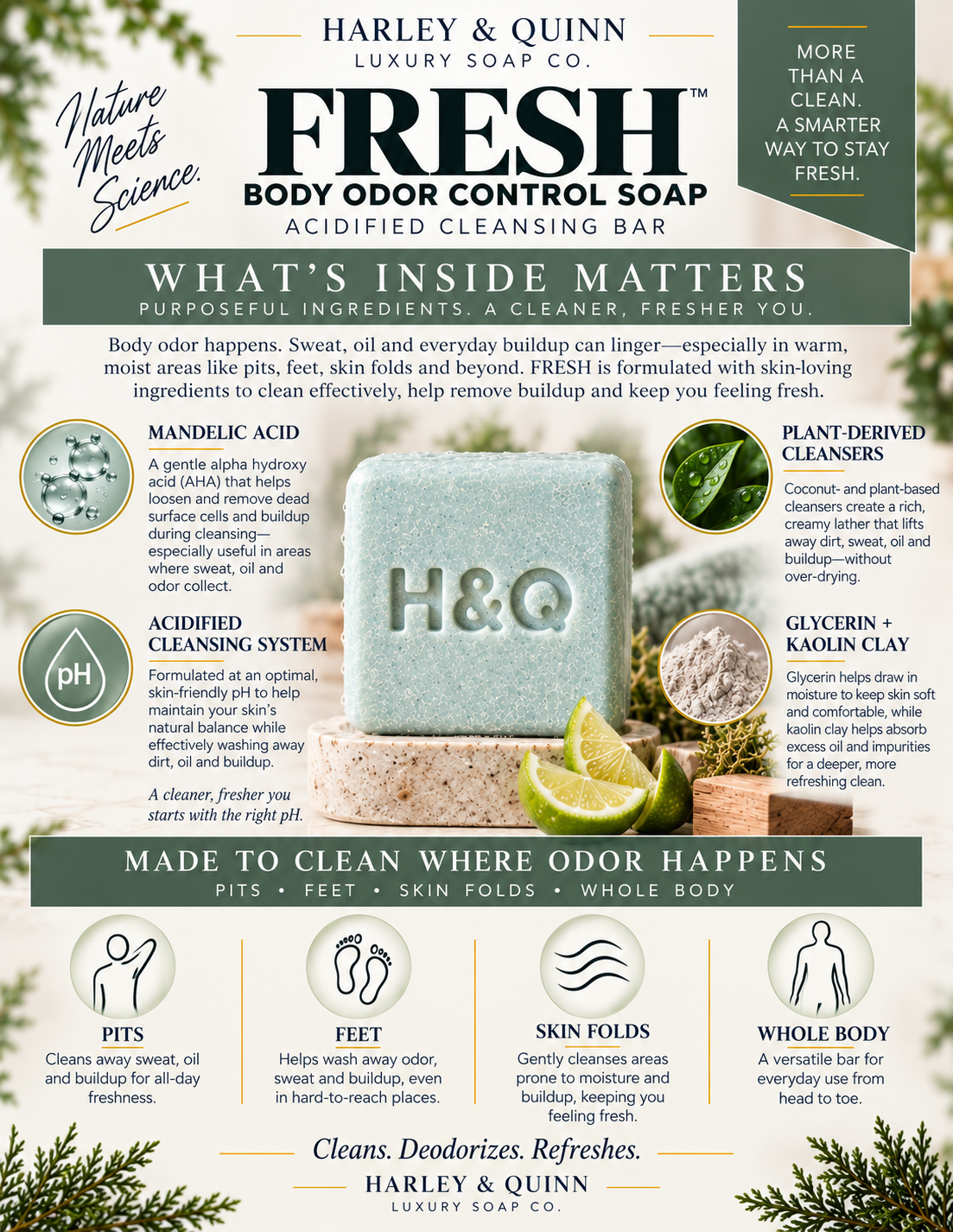 FRESH™-Body Odor Control Soap. Acidified Cleansing Bar