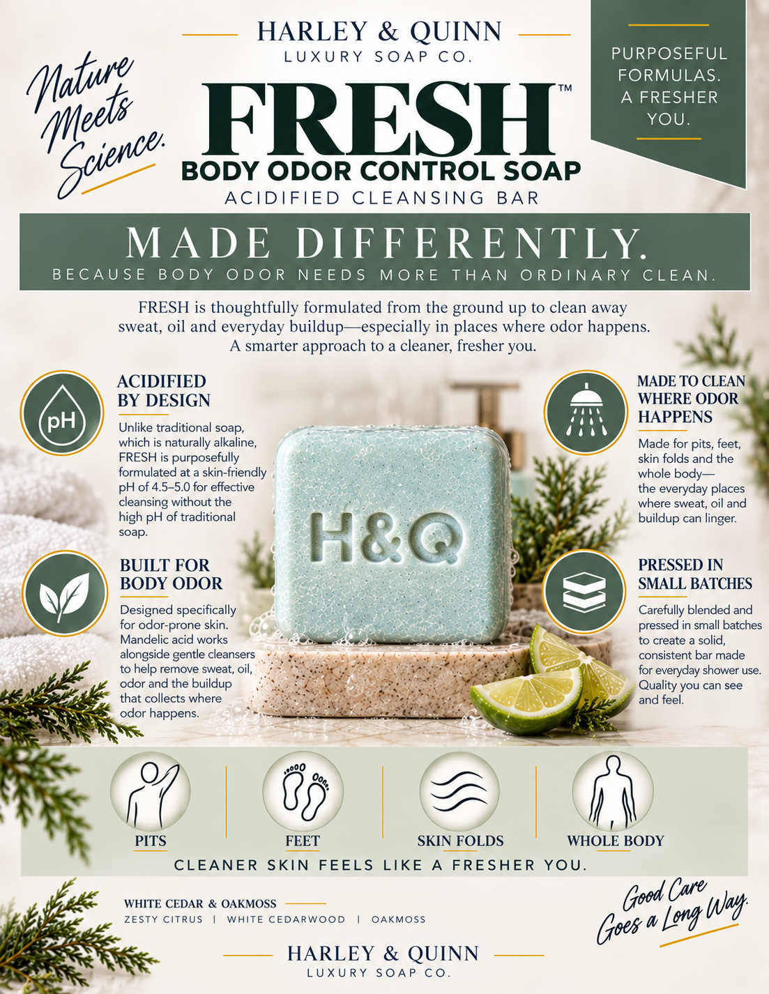FRESH™-Body Odor Control Soap. Acidified Cleansing Bar