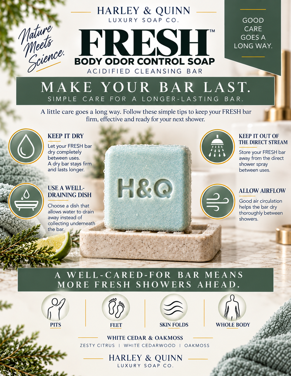 FRESH™-Body Odor Control Soap. Acidified Cleansing Bar