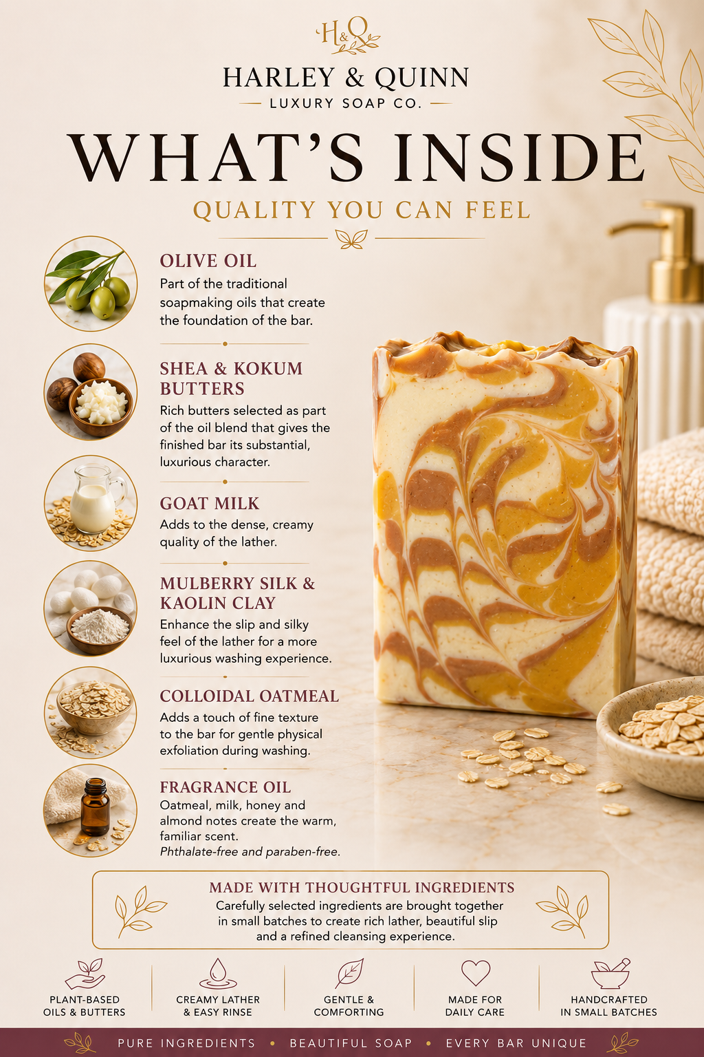 Oatmeal Milk and Honey Luxury Handmade Soap Bar - Warm Oatmeal & Sweet Cream