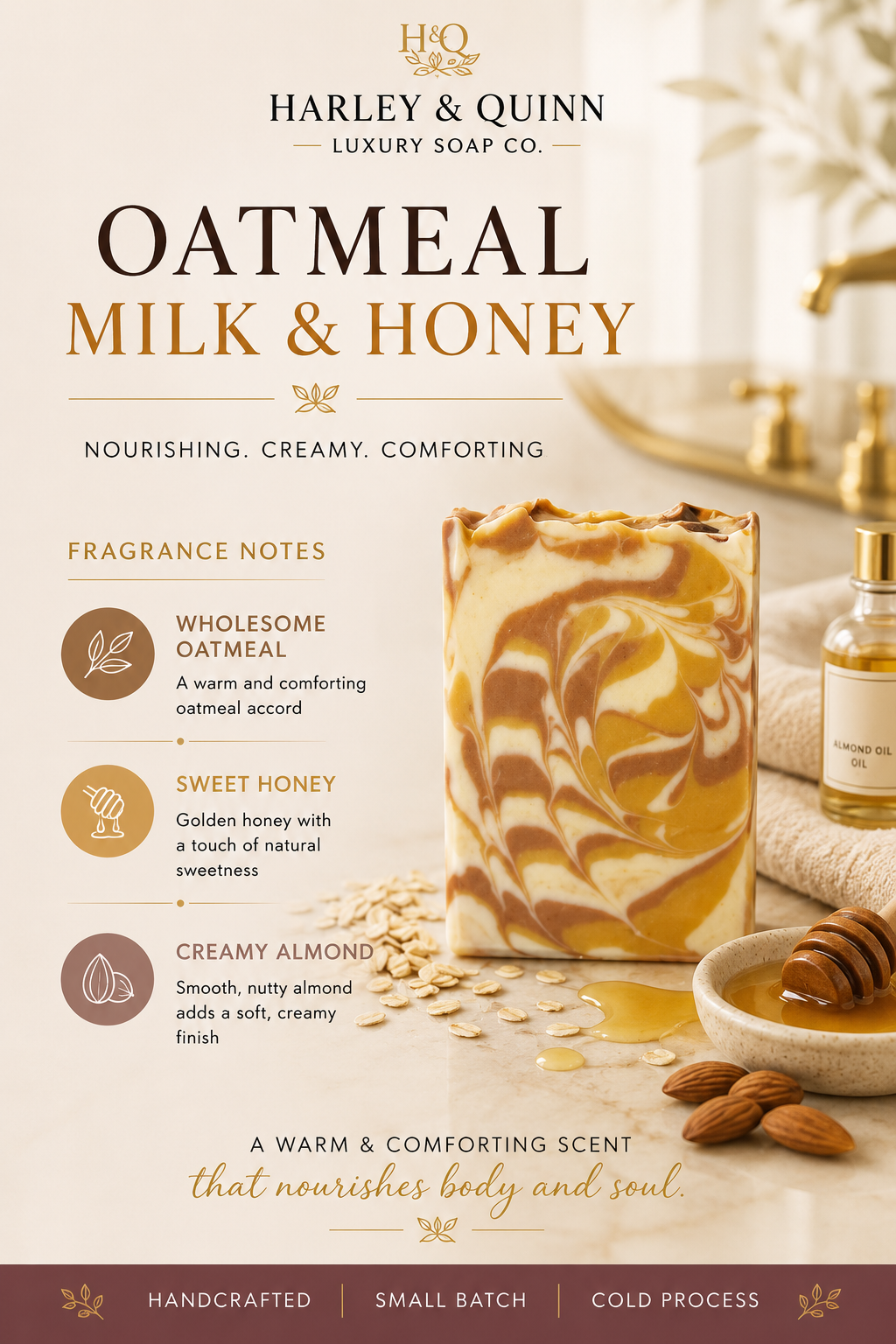 Oatmeal Milk and Honey Luxury Handmade Soap Bar - Warm Oatmeal & Sweet Cream