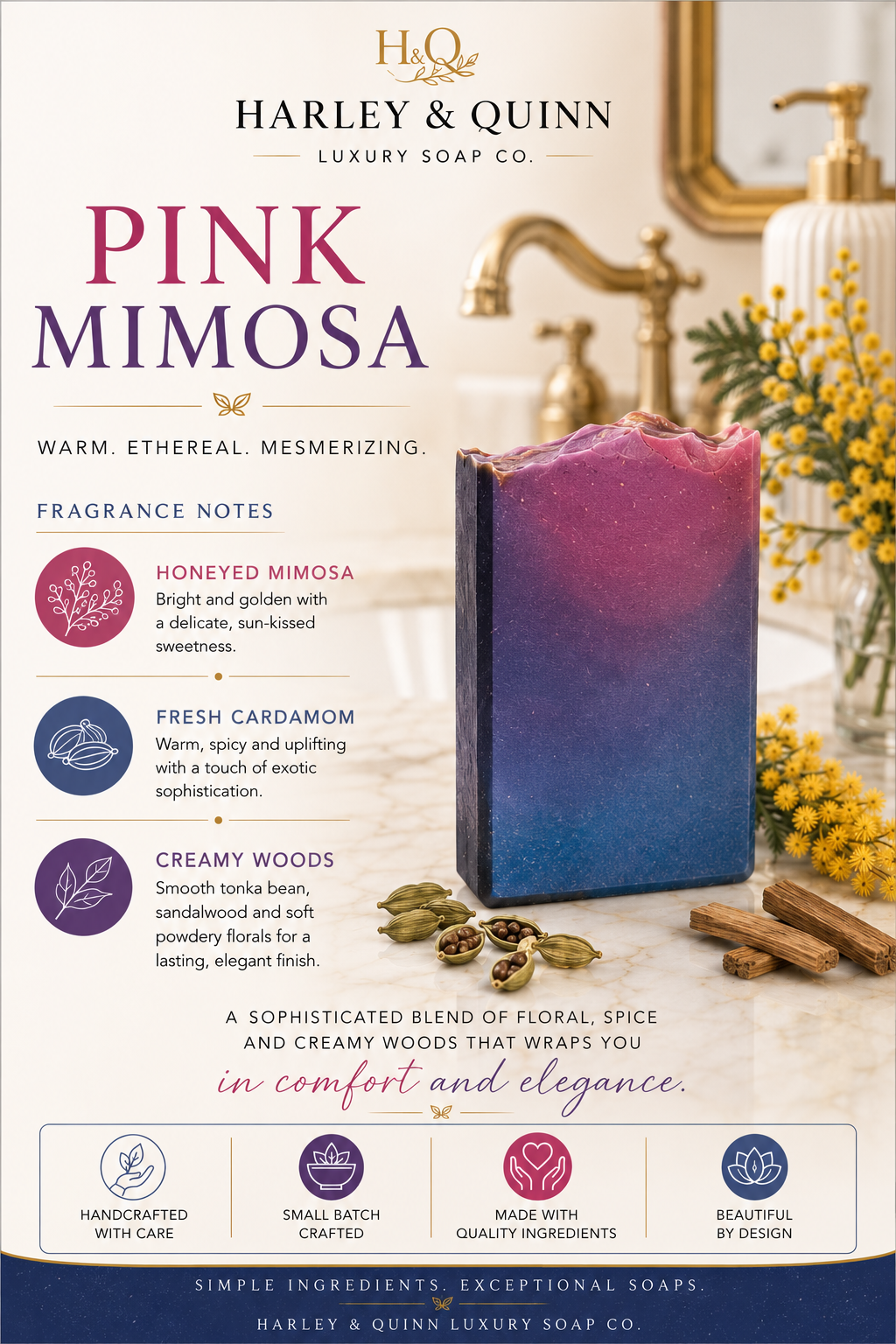 Pink Mimosa-Golden Mimosa, Cardamom & Sandalwood Soap Bar