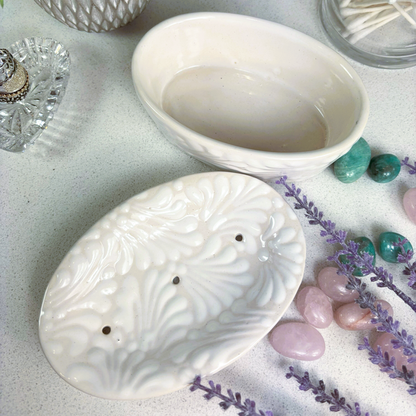 Talavera Soap Dish - Cream Base with White Detailing